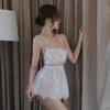 Lange Nacht Damen Sexy Transparentes Netzspitze Nachthemd Set