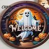 Halloween Wooden Coasters 6Pcs/Set Coasters, Retro Pumpkin Ghost Drink Heat Resistant Cup Holders Round Insulation Pads for Dining Table Holiday Decor