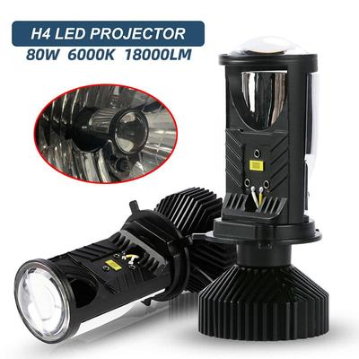 80W reflektor samochodowy Mini obiektyw H4 żarówka projektora LED 6000K 18000 lm 12V Auto motocykle reflektor wysoka martwa wiązka
