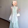 Super Fairy Vacation Wind Off-the-shoulder Neck Dress Summer Korean Pure Lace Splicing Irregular Lace Long Dress Women
