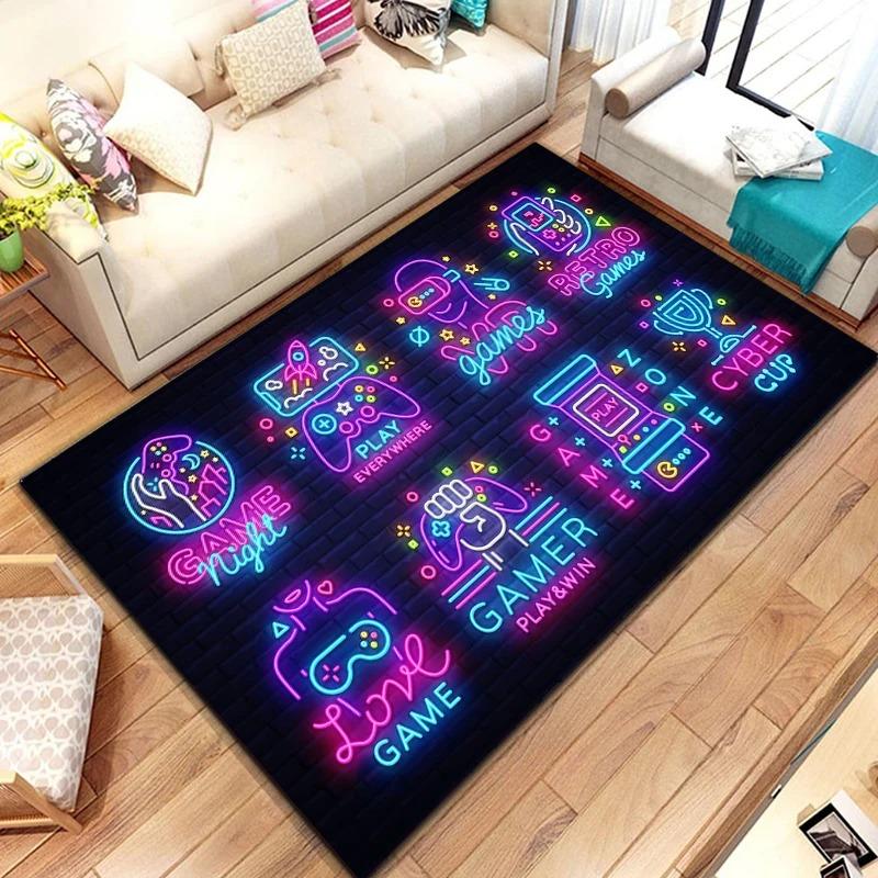 Neon Spiel Controller Teppich Matte Teppich GAME OVER Text VR Gaming Cyber Neon Lebendig Wohnkultur Bodenmatte Schlafzimmer Teppiche