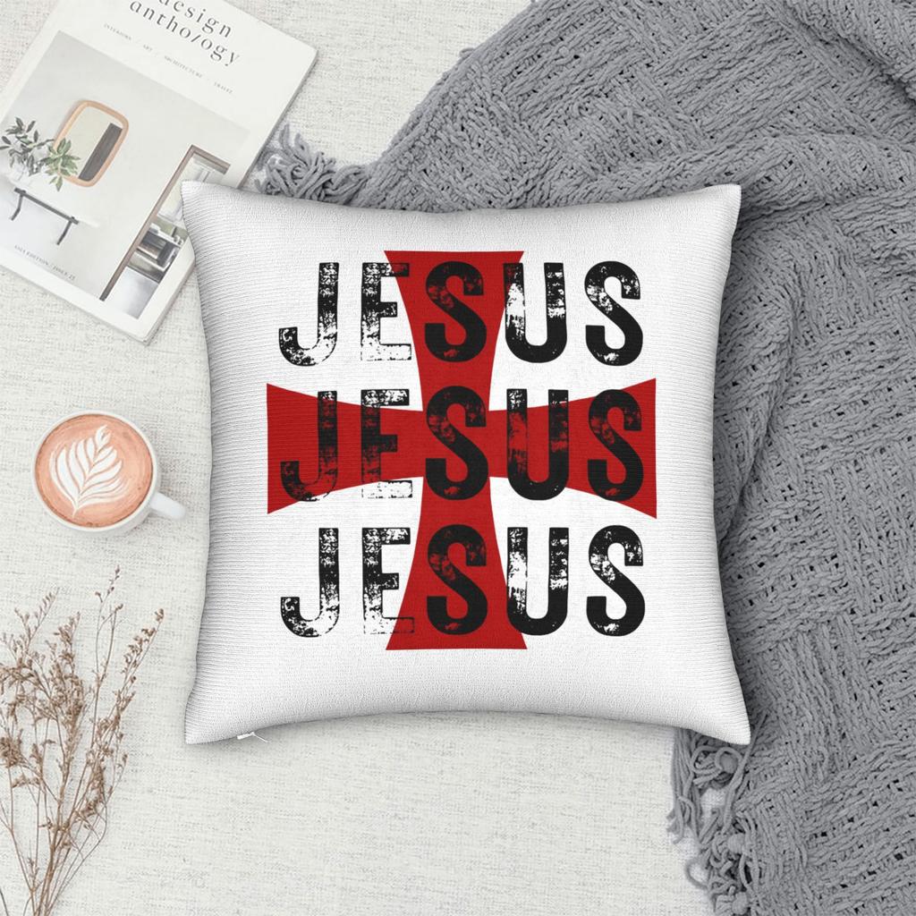 Jesus Christian Cross Faith Jerusalem Cross Square Pillow Cases Cushion Cover Creative Zipper Decorative Pillowcase For Car