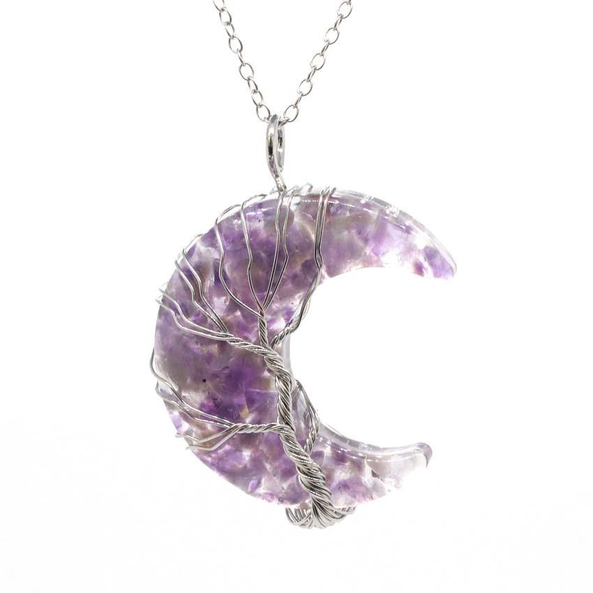 

Moon Shape Tree Of Life Amethyst Pendant Necklace Women Handmade Wire Wrapped Healing Jewelry 1pcs фиолетовый