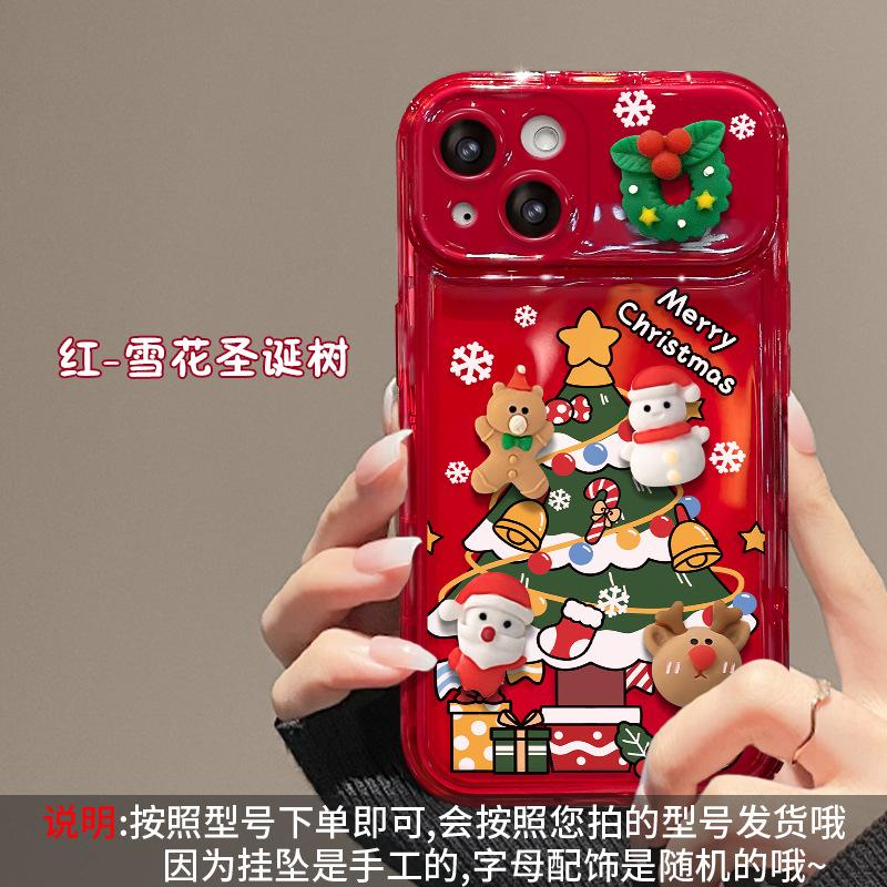 Applicable to Apple 15 mobile phone case iPhone16promax Christmas doll 13 flip mirror 11/12 silicone 17 iPhone 17