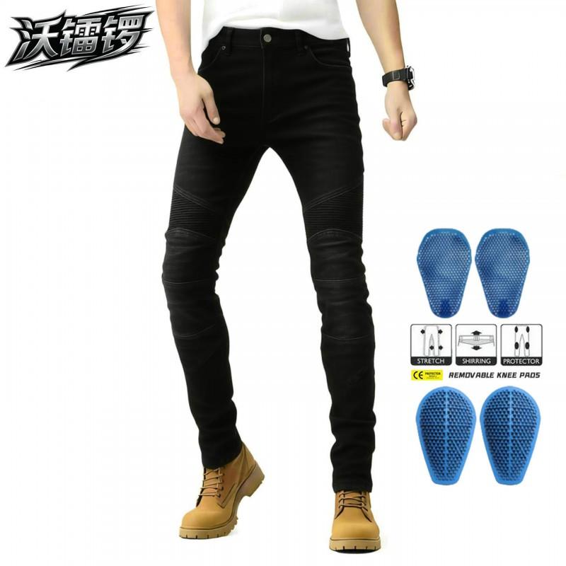 Mens Vintage Stretch Denim Motorcycle Jeans Off-Road Riding Anti-Fall Protection