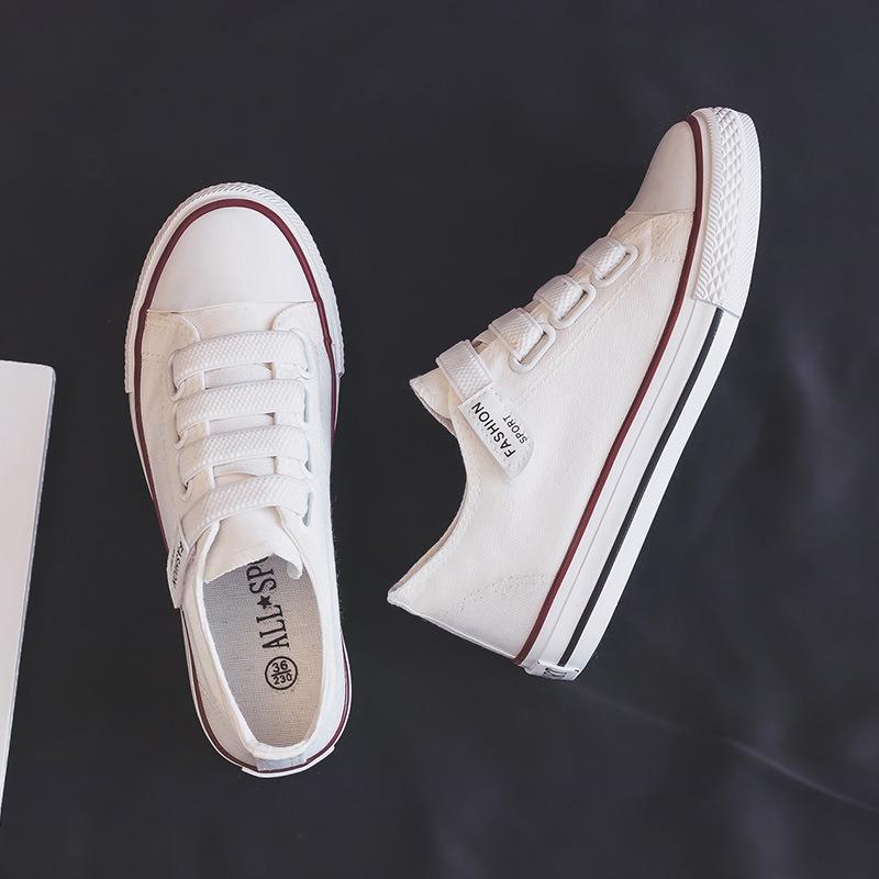 Velcro canvas shoes women's spring new low-top rubber buckle street shooting lazy tide shoes small black shoes board shoes