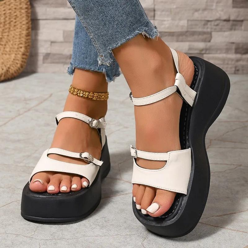 2025 Summer Women's Outdoor Open Toe Platform Sandals Buckle Strap Wedges Casual Daily Walking Shoes for Leisure Comfort