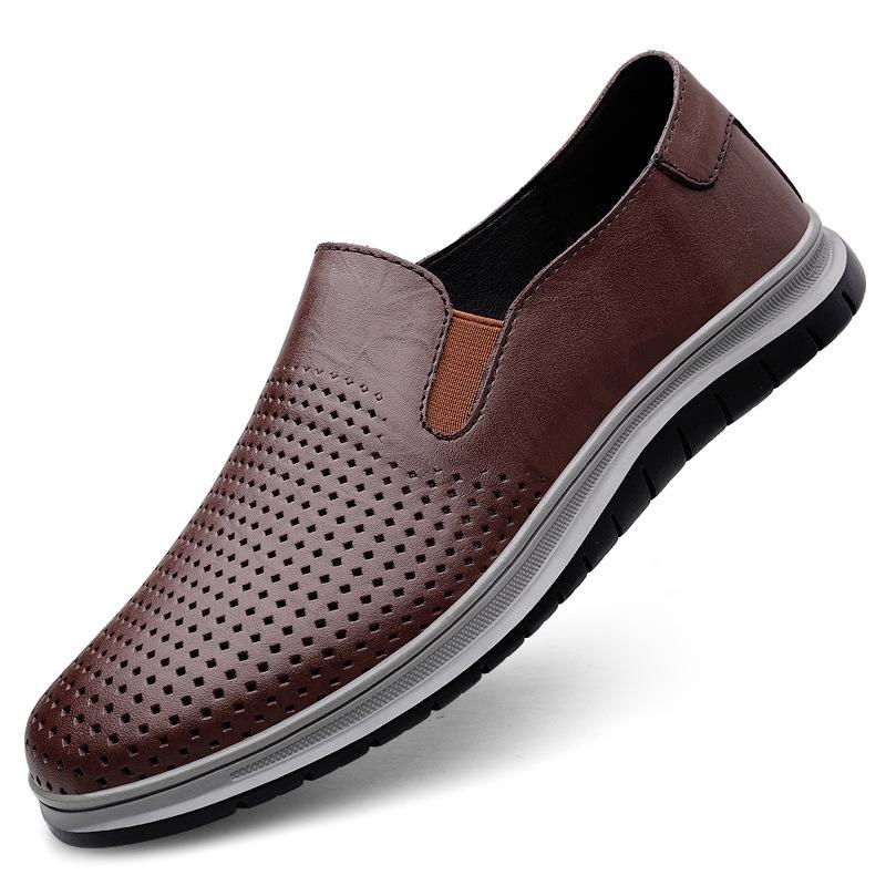 Genuine Leather Men s Breathable Slip-On Casual Shoes - Spring/Summer 40