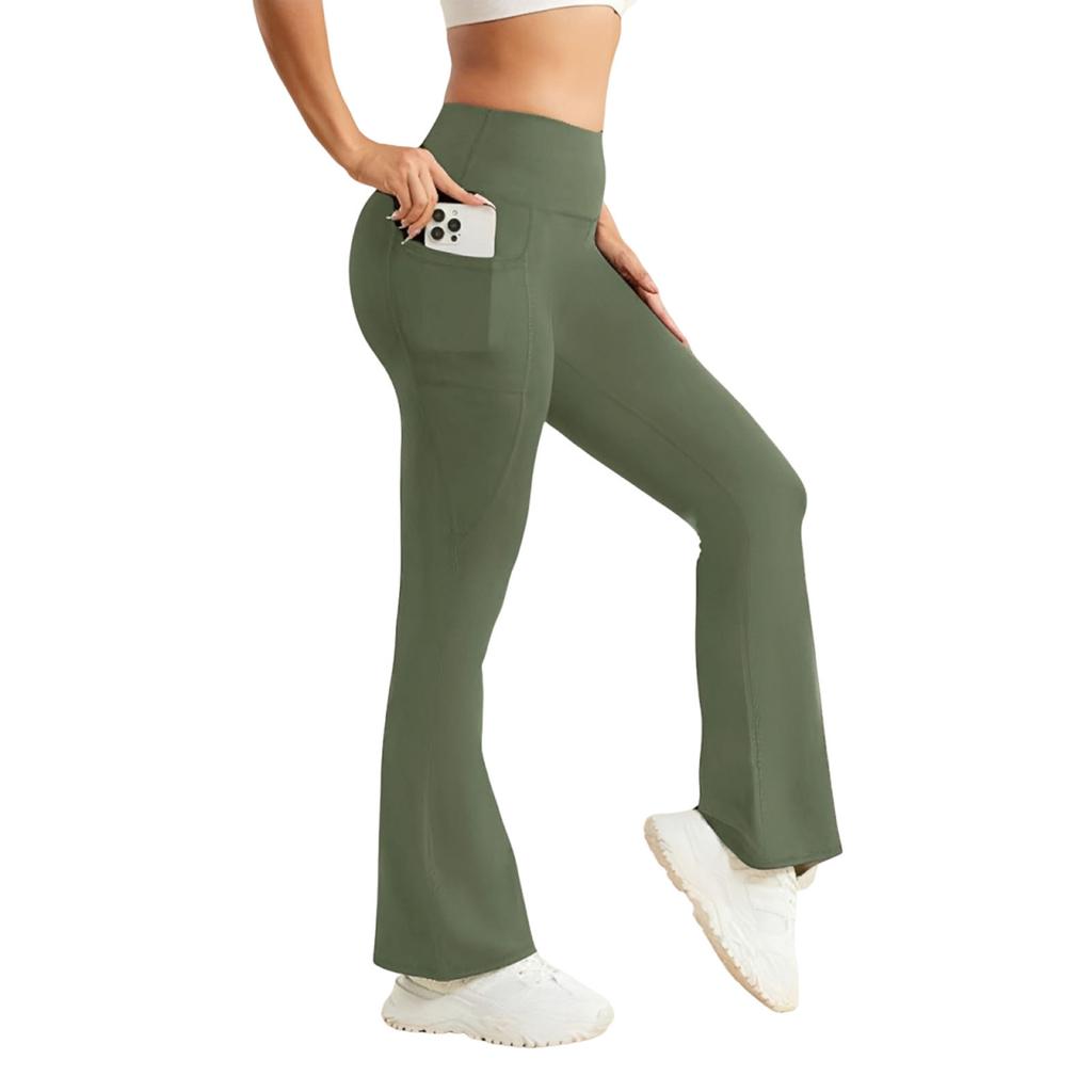 High Waist Flare Yoga Pants for Women with Pockets Workout Leggings Stretch Athletic Trousers for Gym Fitness Running
