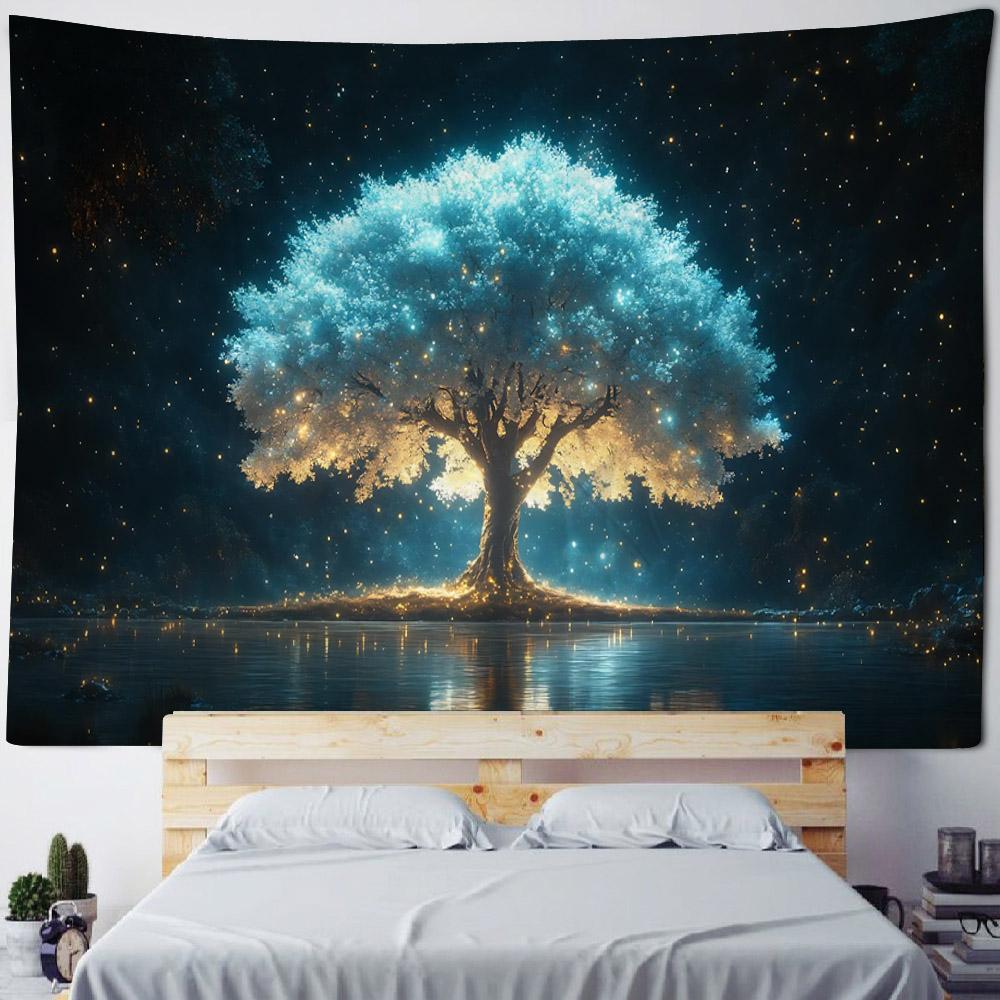 Tree of Life Tapestry Wall Hanging Room Decoration Aesthetics Yoga Mat Starry Sky Landscape Home Mural Decoration Altar Cloth