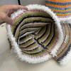 College Style Colored Stripes Contrasting Colors Knitted Bucket Hat Women Autumn and Winter Warm Ear Protection Plush Edge Basin Hat
