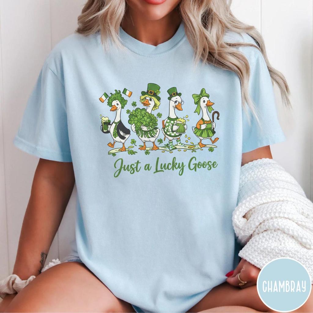 Silly goose Shirt and kids shirt | Just A Lucky Goose Squad | Pink Comfort Colors St Patricks Tee