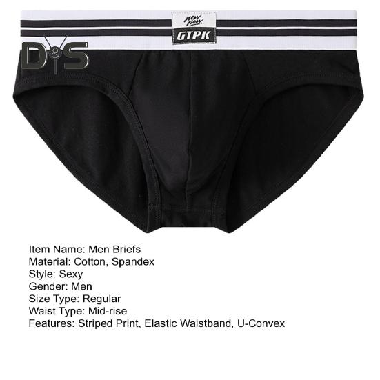 Men Briefs Mid-rise Elastic Waistband Breathable Color Matching Slim Fit Underwear with 3D Pouch Design Daily Wear
