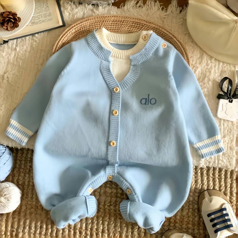 

Infant Knit Romper with Blue Letter Embroidery - Autumn/Winter Two-Piece Design 80