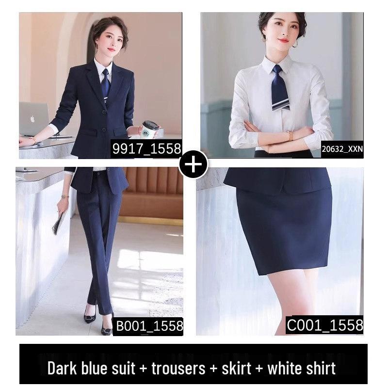 Formelles Schwarzes Anzugset für Damen für Frühling und Herbst - Professionelle Arbeitskleidung mit Jacke für Hotelrezeptionisten