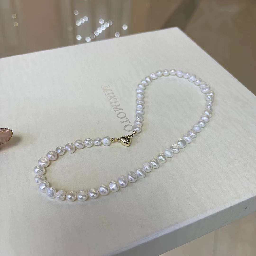 6-7MM Natural Baroque Freshwater Pearl Necklace with Magnet Buckle 40CM Natural Irregular Pearl Jewelry 40cm