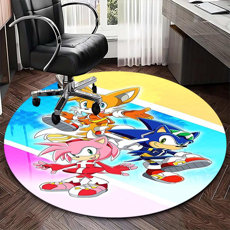 1pc Sonic, Tails & Amy: Anime Cartoon Design Round Carpet Office Chair Mat, NonSlip Rug for Home Decor