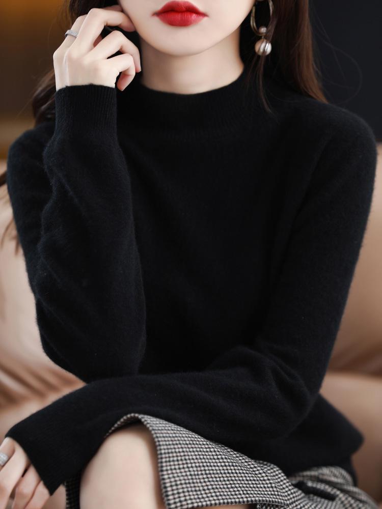 Women's Classic Slim-Fit Half-High Neck Knit Sweater - Versatile Autumn/Winter Base Layer