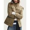 Khaki Kurzmantel Jacke mit Stehkragen und Taschen für Damen Frühling Herbst Knopfleiste Slim Fit High Street Damen Oberbekleidung