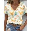 Women's T-shirt Fashion Casual Versatile Vacation Style Summer T Shirt 3D Butterfly  Print V-neck Short Sleeved Top