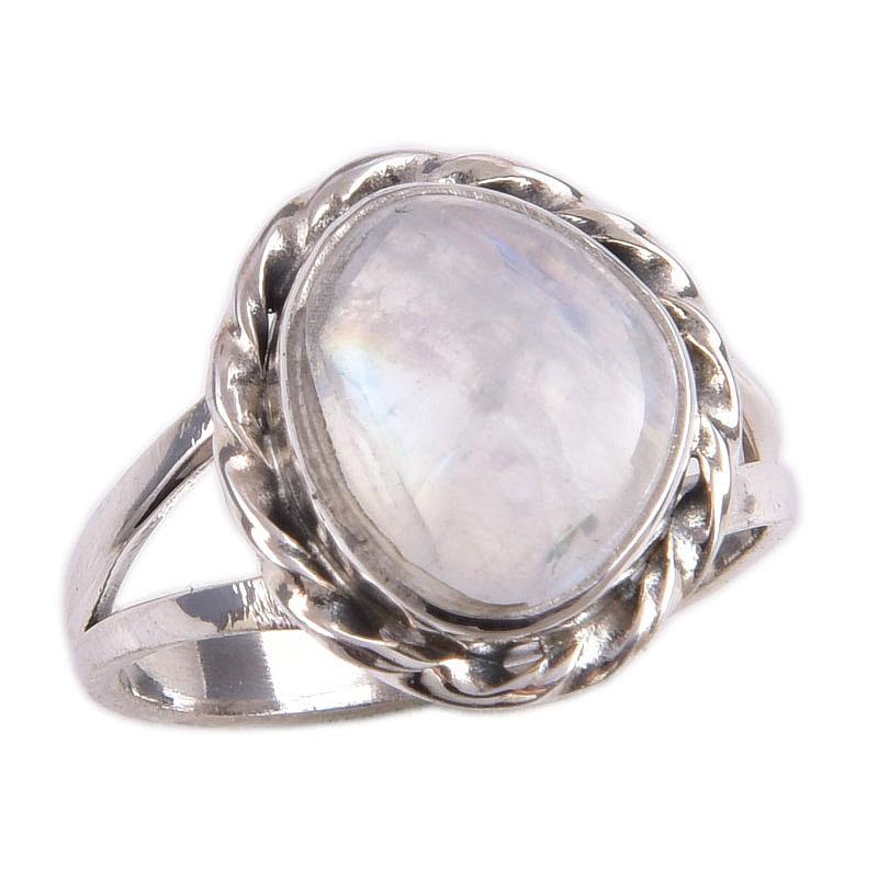 Natürlicher Regenbogen-Mondstein Edelstein Handgefertigt 925 Sterlingsilber Geschenkring Gr.6 b3Q14