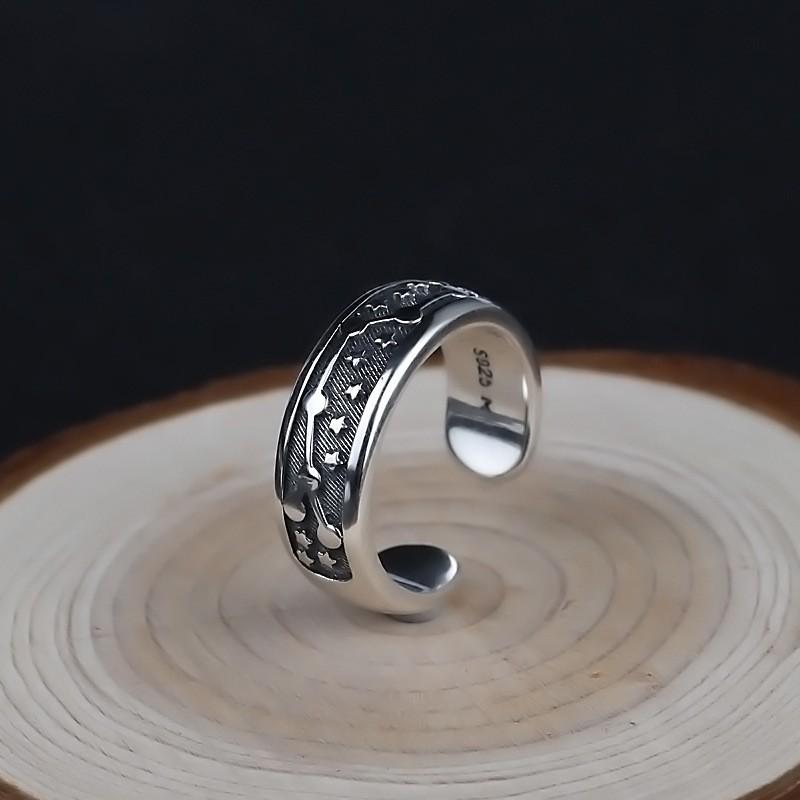 Adjustable Sterling Ring Men Women Vintage Star Constellation Band Minimalist Finger Jewelry