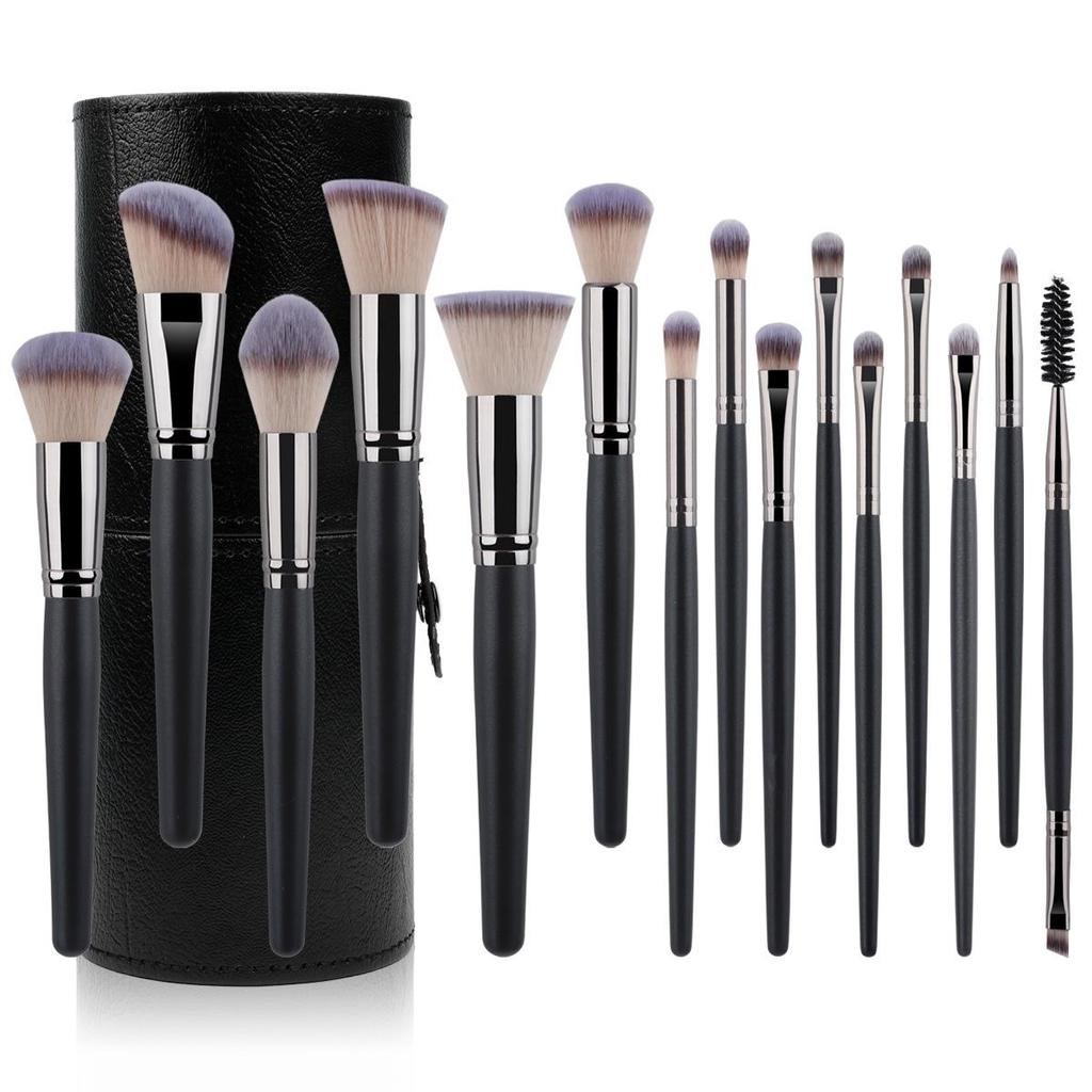 15-Piece Matte Black Makeup Brush Set: Powder & Blush Tools Available Now