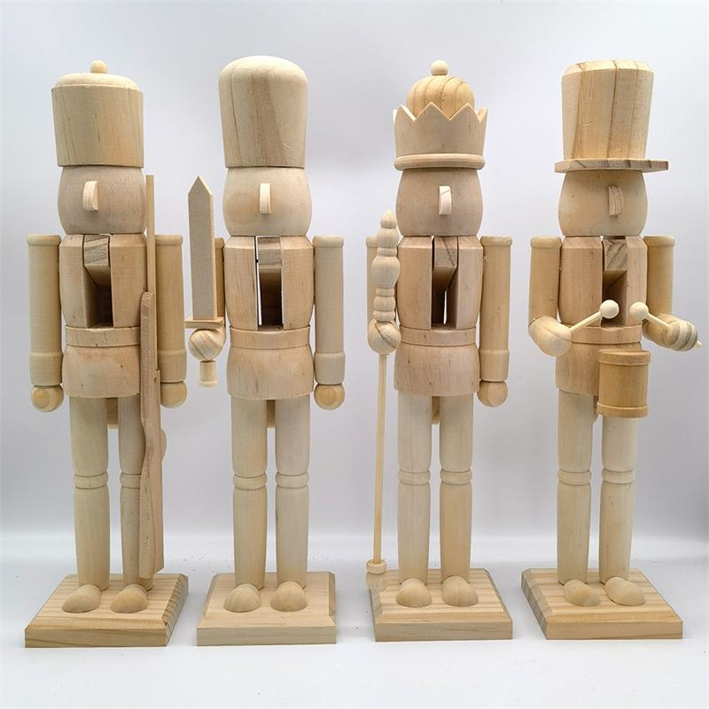 Classic 38cm White Unpainted Nutcracker Soldier Wooden Figure For Christmas Table Centerpiece Home Decor For Adults Holiday Gift