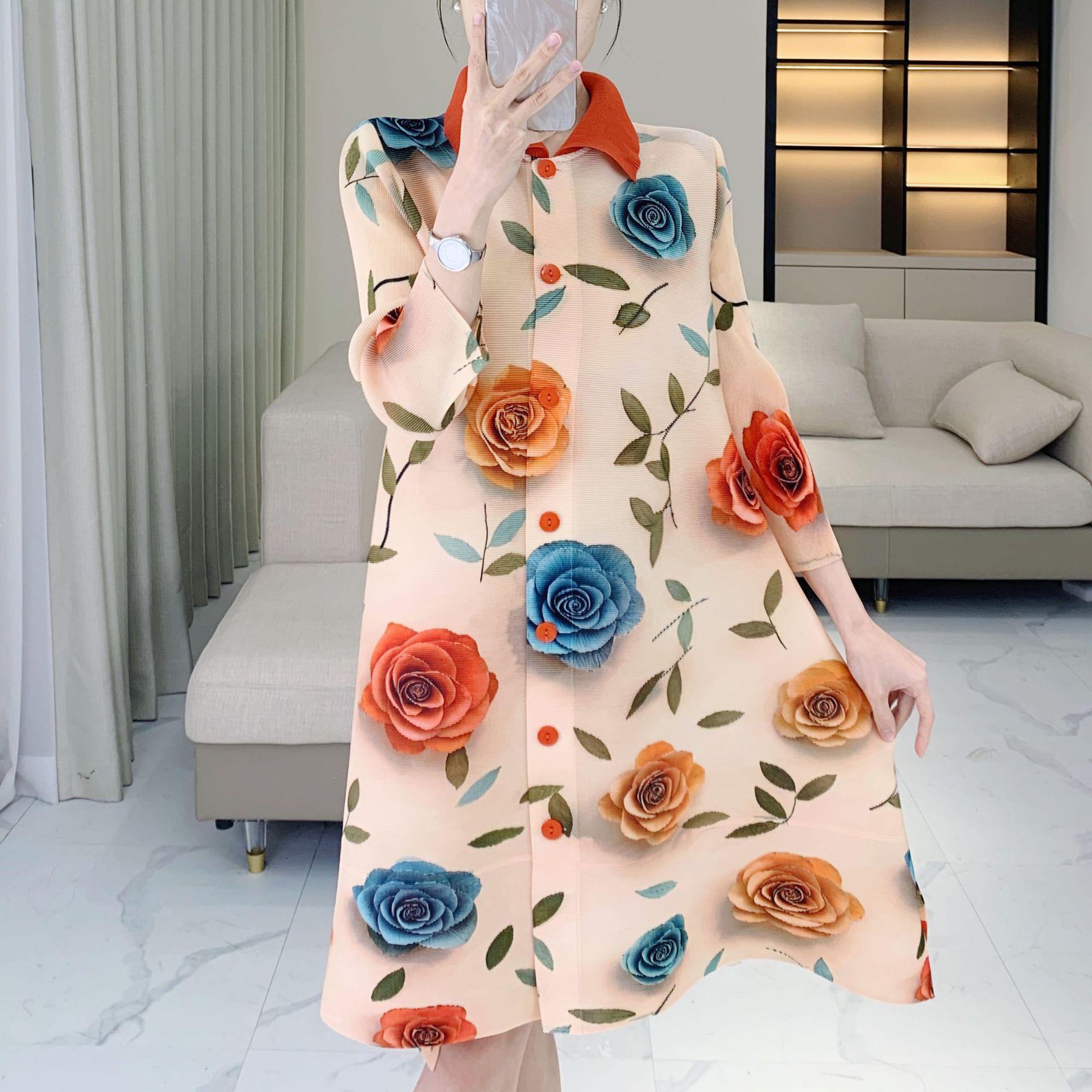 

Miyake-Style 2025 Plus Size Pleated Dress for Trendy Middle-Aged Women One Size [40-75 kg]