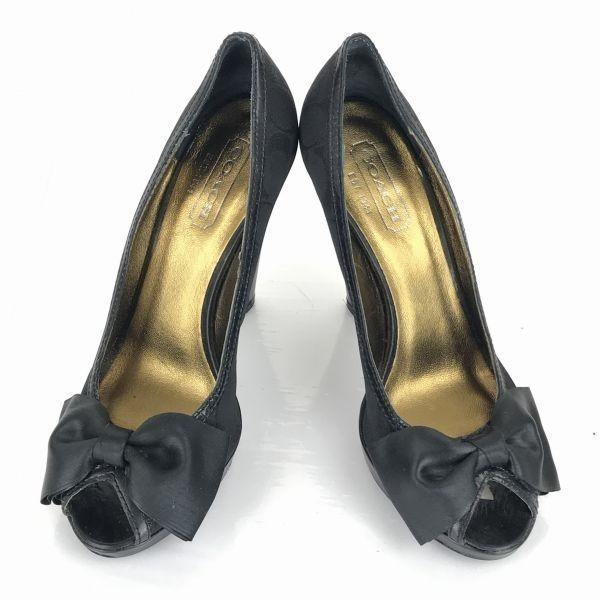 Escarpins à talons hauts motif signature Coach Italie 24 Noir bout ouvert ruban(UTILISÉ)