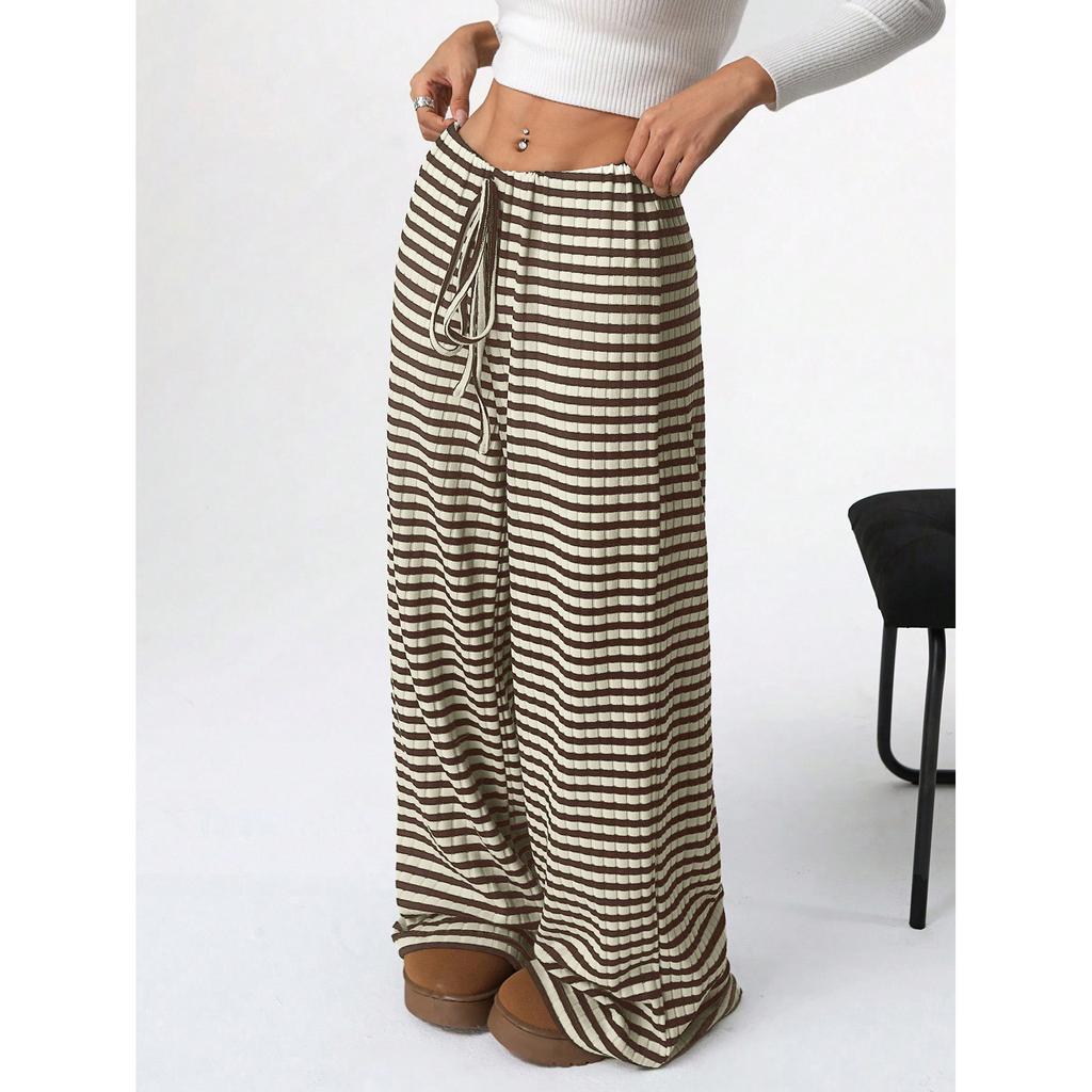 Autumn and Winter Women's New Casual Striped Solid Color Loose Wide Leg Straight Leg Pants