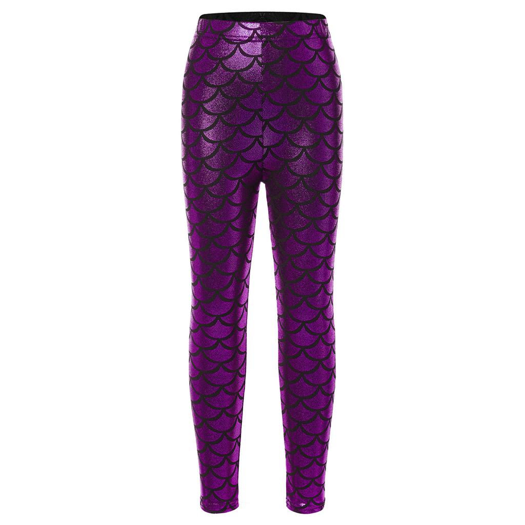 Leggings Brillantes con Estampado de Escamas de Pez para Niñas Cintura Elástica Pantalones Casuales Elegantes para Práctica de Baile