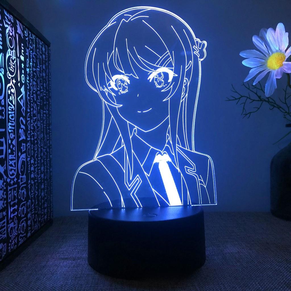 

Негодник не мечтает о подружке-невесте Сакурадзима Май 3D-сенсорный светодиодный ночник с пультом дистанционного управления для декора спальни Black