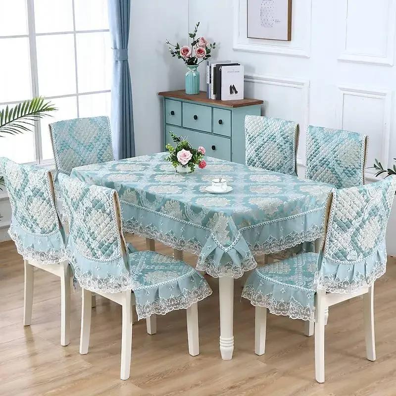 Couverture de chaise à ourlet en dentelle, Style européen, tissu de Table à manger, coussin, nappe imprimée plate, tissu de couverture de tabouret d'art