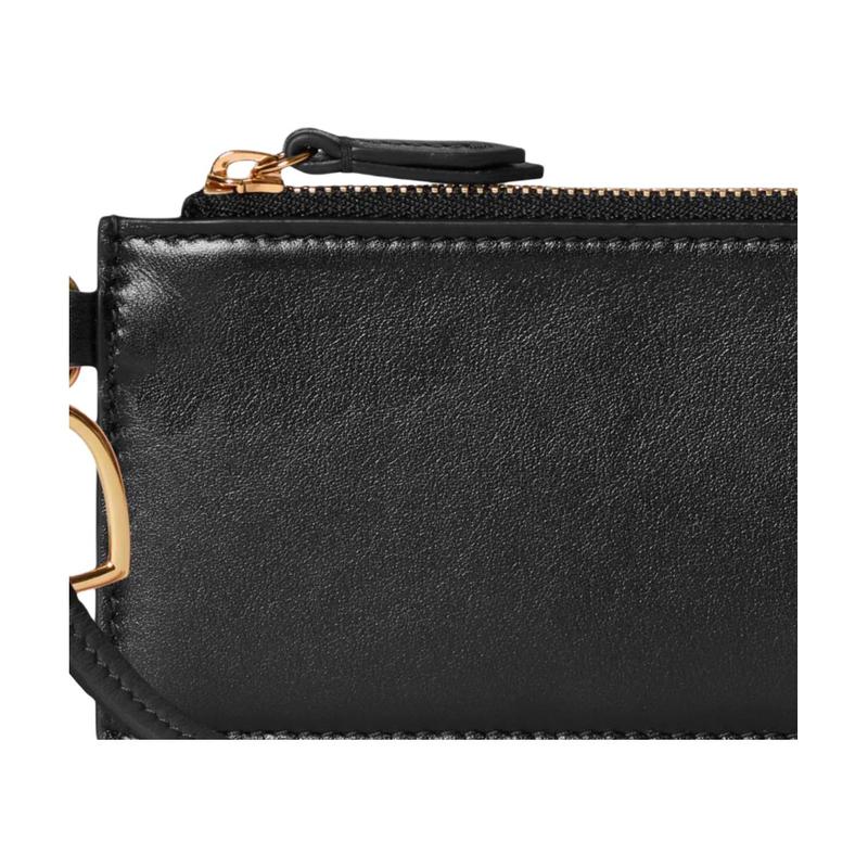 Gucci Double G Logo Charm Gold Hardware Smooth Leather Card Holder Women's Black