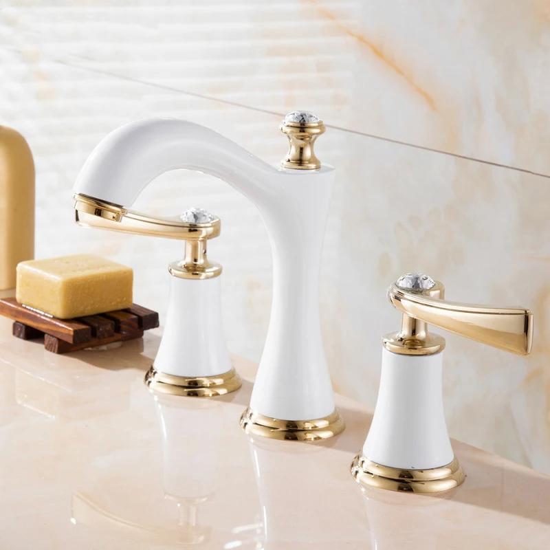 Matte Black 3Pcs Bathroom Faucet Deck Mounted Black Painting 2 Handles Diamond Bathroom Bathtub Basin Mixer Tap Faucet