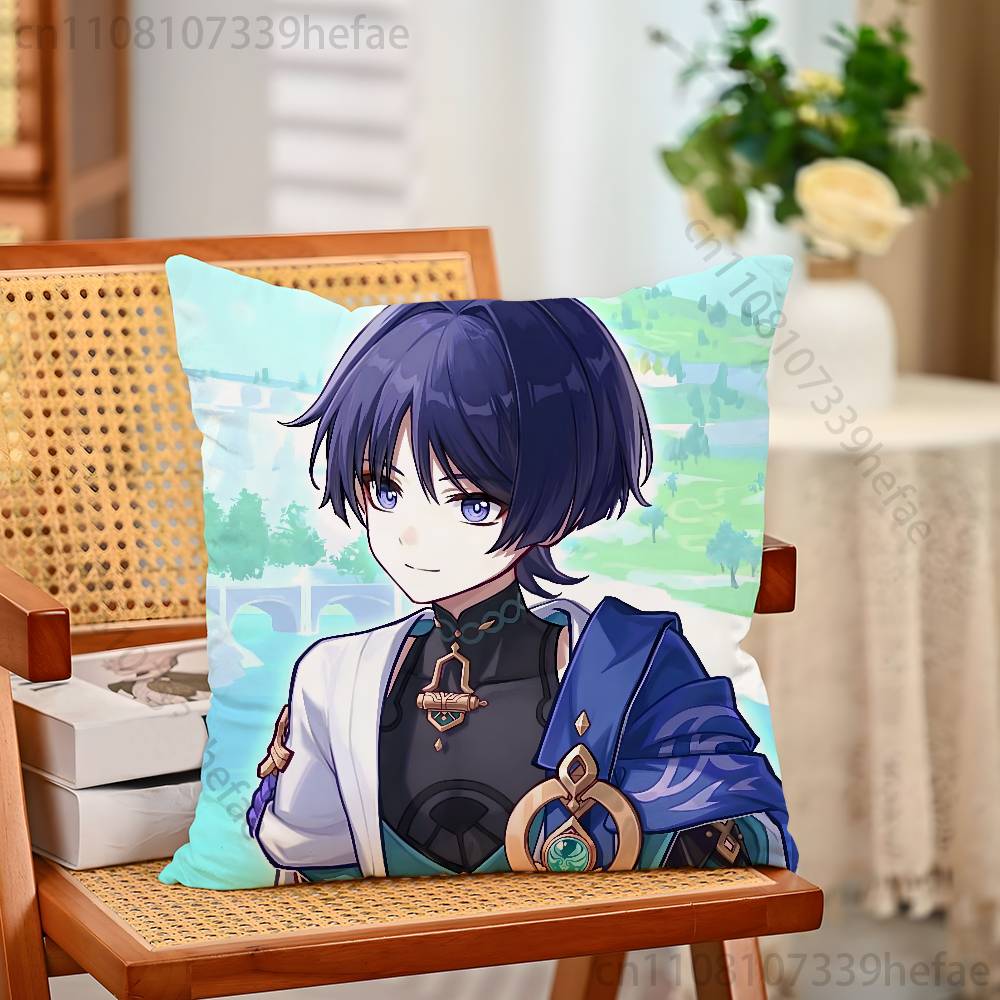 genshin impact wanderer chibi Throw Pillow Case For Decoration 30cm 50cm 55cm Square Home Pillowcase Case
