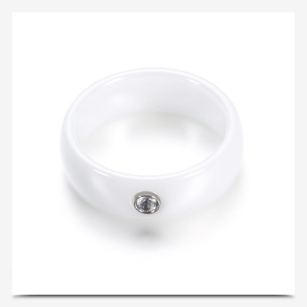 6MM Black & White Ceramic Single Diamond Ring - Trendy Couple's Fashion