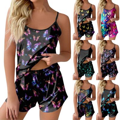 Kadınlar İçin Baskılı Pijama Takımları Yumuşak İki Parçalı Ev Giyim Takımları Kolsuz Üstler Şortlar Eşleşen Pijamalar Gecelikler