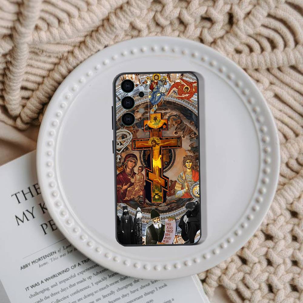 Orthodox Cross Icon Church Phone Case For Samsung Galaxy A20,A21s,A22,A31,A32,A52,A53,A72,73,A80,Note,J,S Soft Black Cover