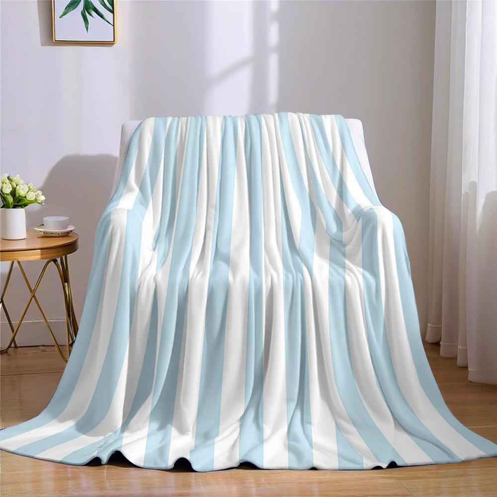 Light Blue and White Vertical Stripes Flannel Blanket Warm Soft Halloween Christmas Couch Warm Cozy Decorative for All Season