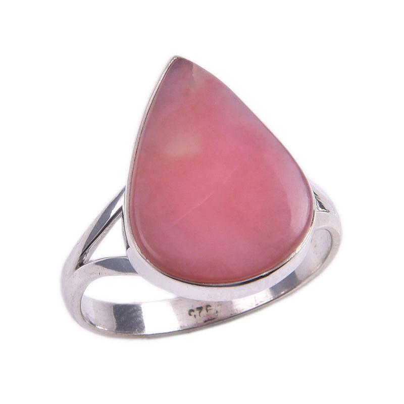 Natural Pink Opal Gemstone 925 Solid Sterling Silver Jewelry Ring Size 9.5 u7D68