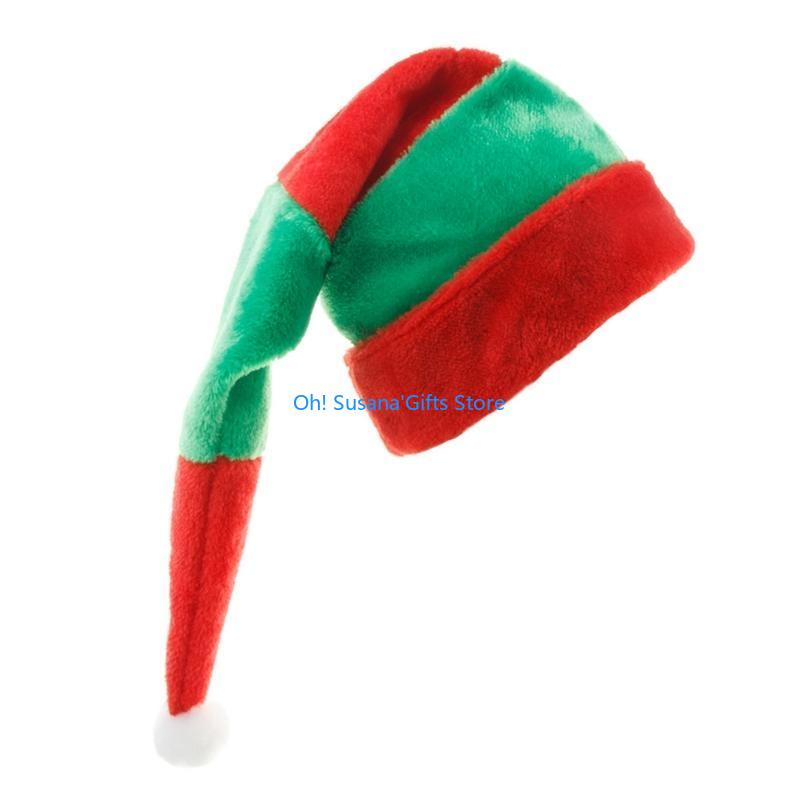 090D Long Christmas Hats Red & Green Striped Santa Elf Hat Unisex Xmas Decor China Mainland