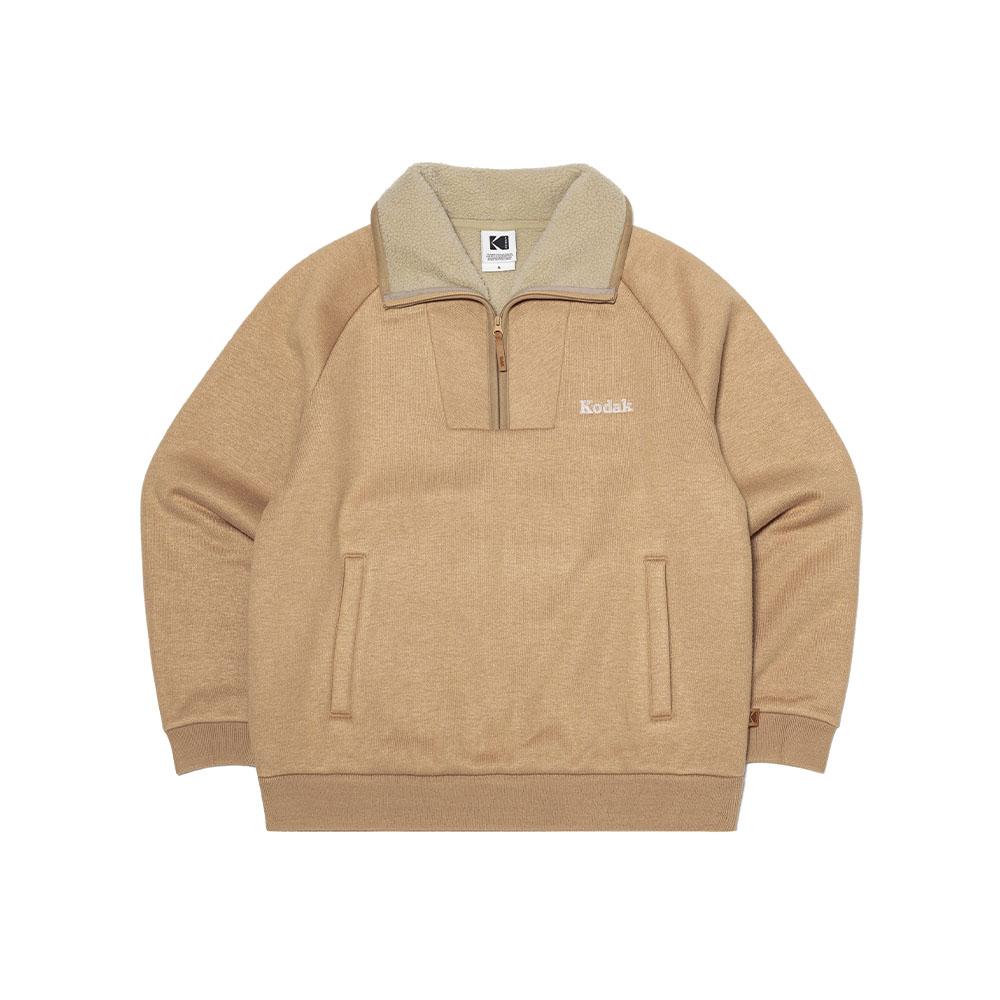 KODAK Brownie Semi-Overfit Light Warm Fleece-Lined Half-Zip Sweatshirt Beige