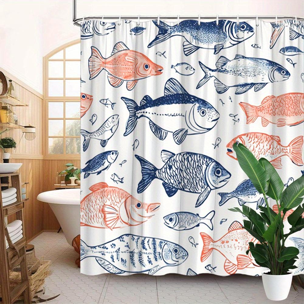 

One Navy Blue Shower Curtain With A Fish Pattern, Made Of Polyester, Machine Washable, Suitable For Bathroom Decor. W60H190(CM)-1 Pcs
