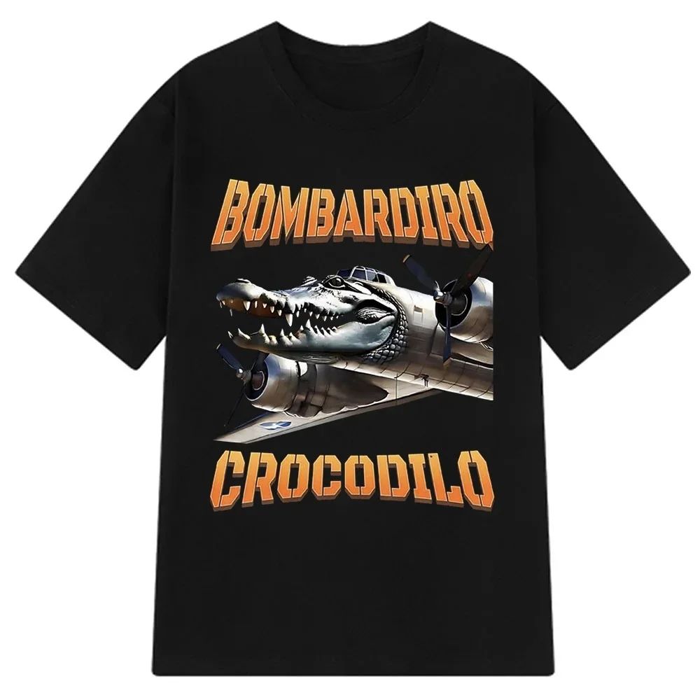 Bombardiro Crocodilo Italian Brainrot Meme T-Shirt Men's Women's Short Sleeve Cotton Tees Funny Graphic Y2k T-shirt Summer Tops