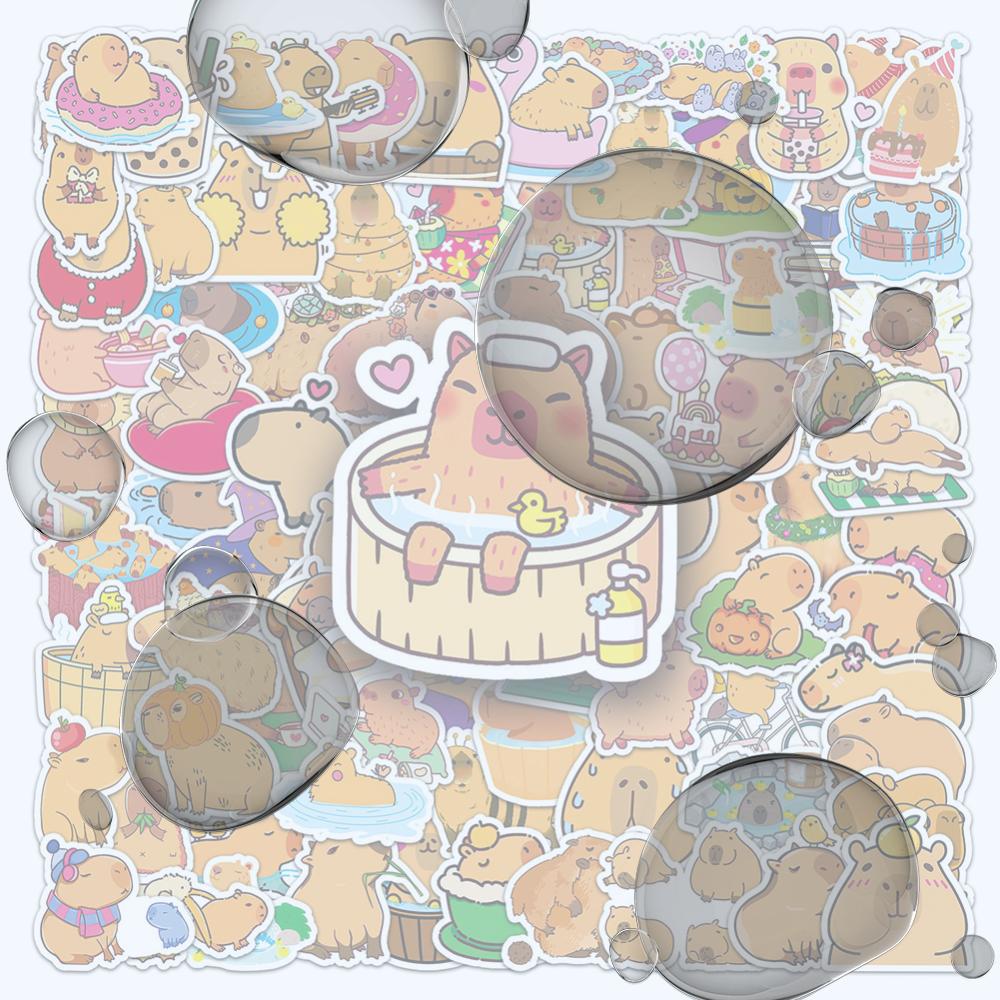 100Pcs Capybara Stickers Cute Capybara Stickers Waterproof Capybara Decals Cartoon Animal Decals for Motorcycle Guitar Luggage China Mainland