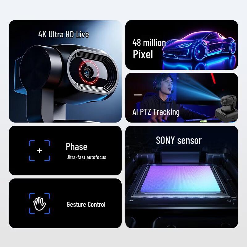 HueBOS YT100 4K AI Auto-Tracking PTZ Webcam