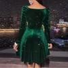 2024 Europäisches & Amerikanisches Damen Langarm V-Ausschnitt Kleid für Frühling, Herbst und Weihnachten