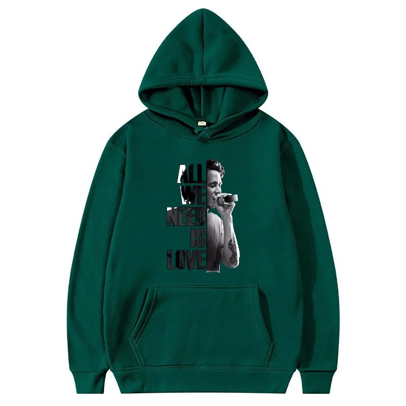 Autumn Letter "All We Need Is Love" and Singer Pattern Printed Hoodies Casual Sports Long Sleeved Men's and Women's Unisex Hooded Sweatshirts
